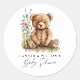 Eenvoudige Waterverf Little Teddy Bear Baby shower Ronde Sticker