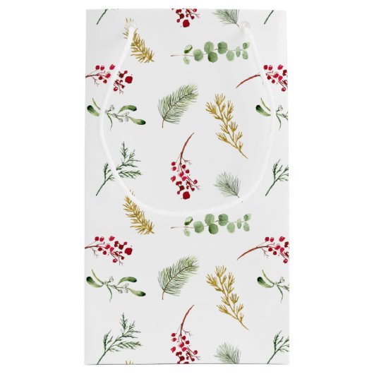 Eenvoudige Waterverf met gouden wintergroen kerstf Klein Cadeauzakje (Achterkant)