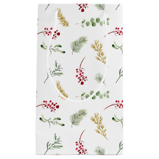 Eenvoudige Waterverf met gouden wintergroen kerstf Klein Cadeauzakje (Voorkant)