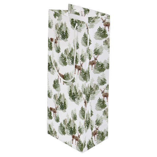 Eenvoudige Waterverf met winterbos Kerstmis Wijn Cadeautas (Voorkant Gekanteld)