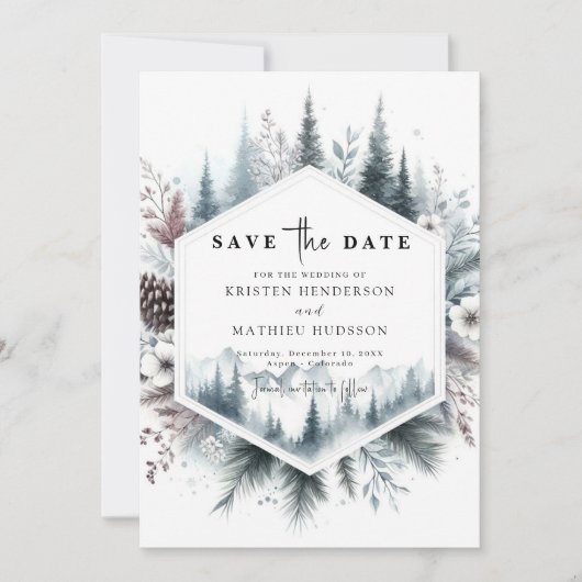 Eenvoudige Waterverf Mountain Wedding Save The Date (Voorkant)