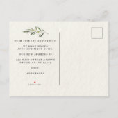 Eenvoudige waterverf olijfgroene tak aankondigingskaart (Achterkant)