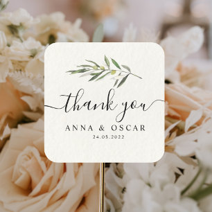 Eenvoudige waterverf olijfgroene tak vierkante sticker