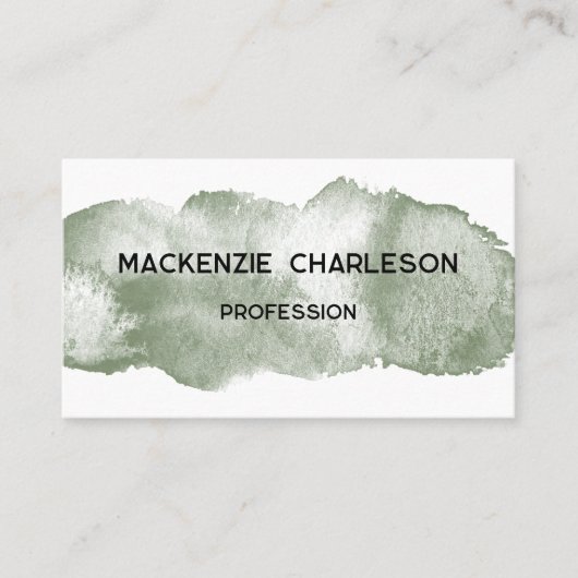 Eenvoudige Waterverf Paint Brushstroke Sage Green Visitekaartje (Voorkant)
