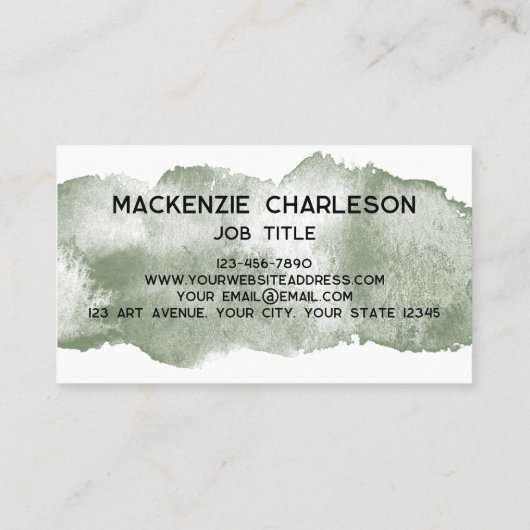 Eenvoudige Waterverf Paint Brushstroke Sage Green Visitekaartje (Achterkant)