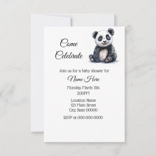 Eenvoudige Waterverf Panda Baby shower Kaart (Voorkant)