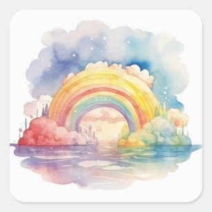 Eenvoudige waterverf regenboogdromer vierkante sticker