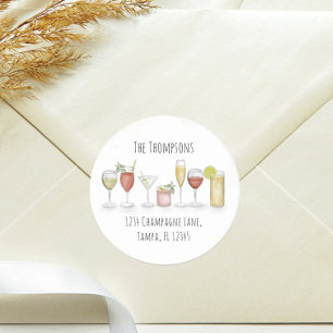 Eenvoudige Waterverf Return Address Cocktail Drink Ronde Sticker