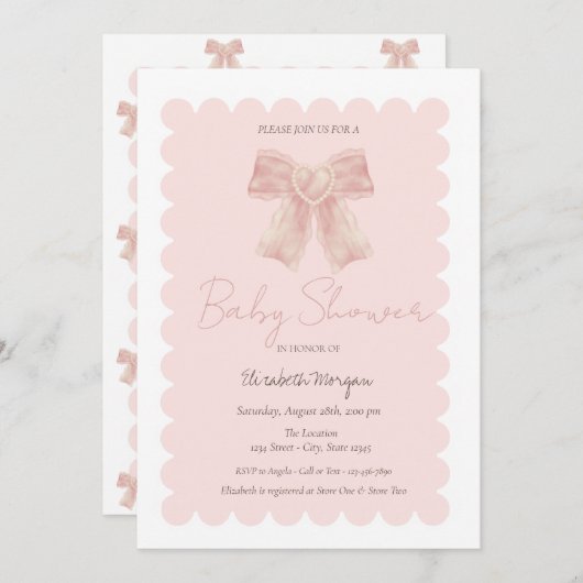 Eenvoudige Waterverf Roze Bow Baby shower Kaart (Voorkant / Achterkant)