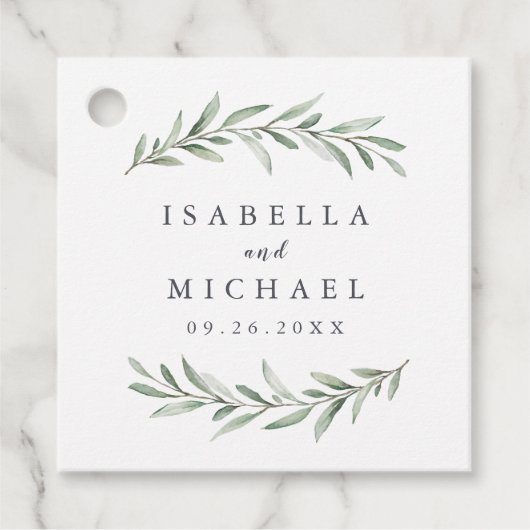 Eenvoudige Waterverf Rustic Greenery Wedding Bedankjes Labels (Voorkant)
