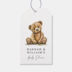 Eenvoudige Waterverf Teddy Bear Baby shower Cadeaulabel