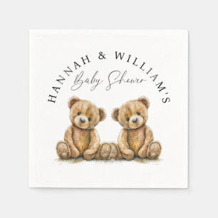 Eenvoudige Waterverf Teddy Bear Twins Baby shower Servet