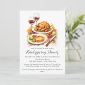 Eenvoudige Waterverf Thanksgiving Diner Kaart (Staand voorkant)