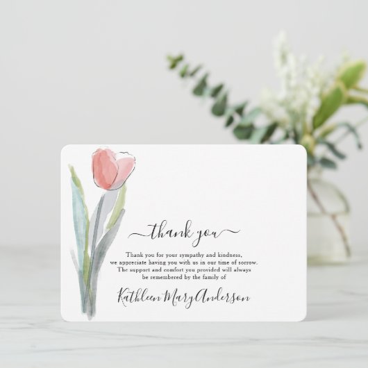 Eenvoudige Waterverf Tulip Funeral Memorial Hartel Bedankkaart (Staand voorkant)