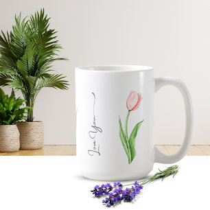 Eenvoudige Waterverf Tulp Bloemen Monogram Koffie Koffiemok