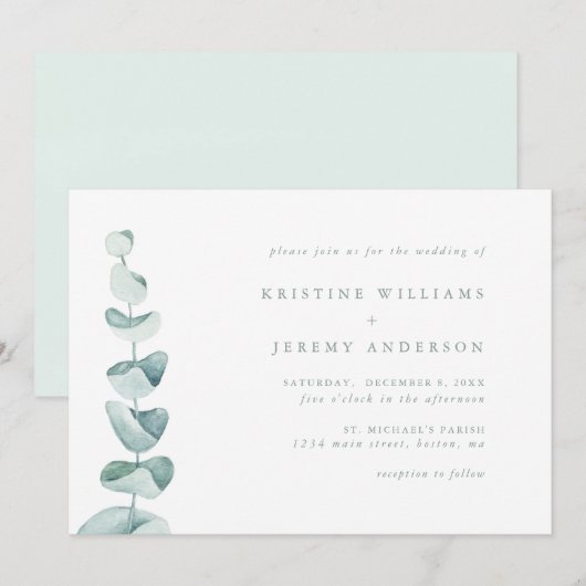 Eenvoudige Waterverf van Eucalyptus Greenery Weddi Kaart (Voorkant / Achterkant)