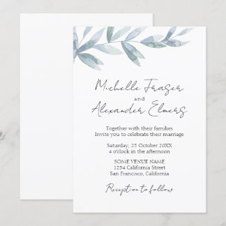 Eenvoudige waterverf verlaat Elegant klassiek huwe Kaart