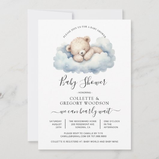 Eenvoudige Waterverf Weinig Beer Baby shower Kaart (Voorkant)