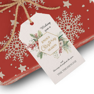 Eenvoudige Waterverf Winterbloemen Witte Familie Cadeaulabel
