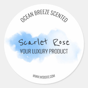 Eenvoudige Waterverf witte en blauwe productlabels Ronde Sticker