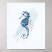Eenvoudige Waterverf zeebaars (Seahorse Blue & Gol Poster (Voorkant)