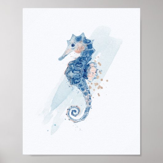 Eenvoudige Waterverf zeebaars (Seahorse Blue & Gol Poster (Voorkant)