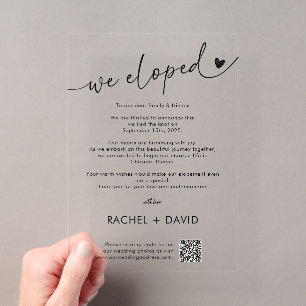 Eenvoudige We Eloped Elopement Aankondiging QR Cod Acryl Uitnodigingen