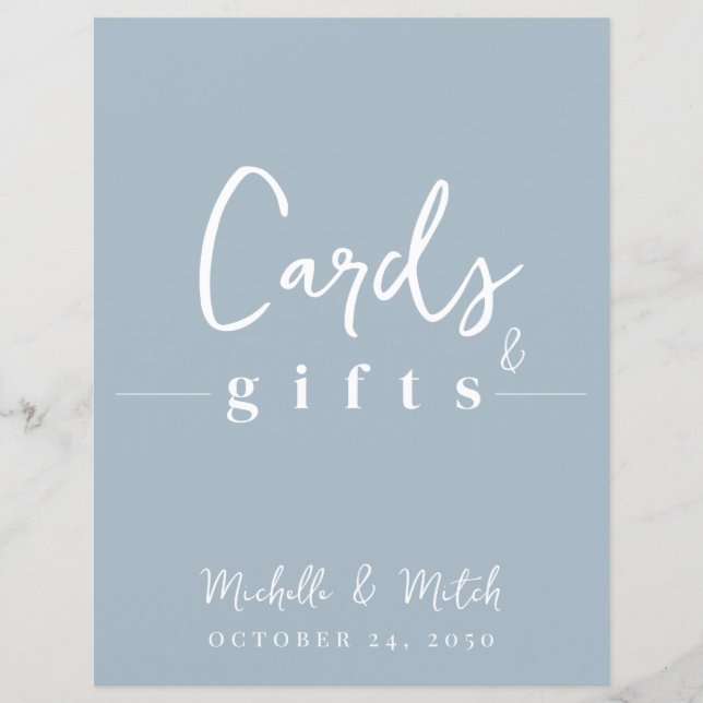 Eenvoudige weduwschap-blauwe kalligrafiekaarten (Voorkant)