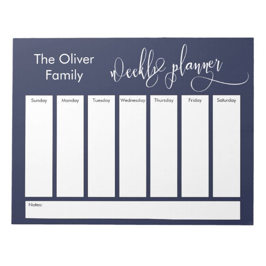 Eenvoudige wekelijkse planning voor script, marine notitieblok (Voorkant)