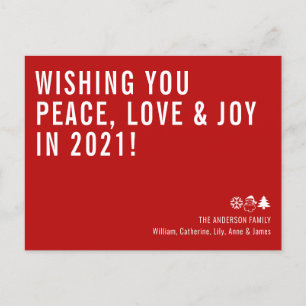 Eenvoudige Wensende U Vrede Liefde Joy 2021 Nieuwj Feestdagenkaart