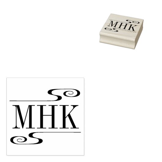 Eenvoudige wervelingen Monogram Initialen Rubberstempel (Gestempeld)
