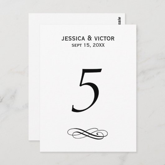 Eenvoudige werveltafel nummer kaart bruiloft recep (Voorkant / Achterkant)