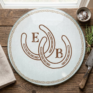 Eenvoudige western hoefijzer koppel monogram initi snijplank