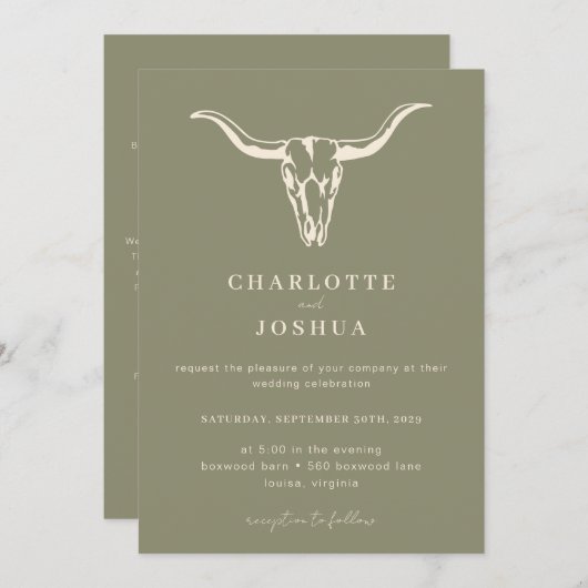 Eenvoudige Westerne Boho Koe Schedel Alles in één Kaart (Voorkant / Achterkant)