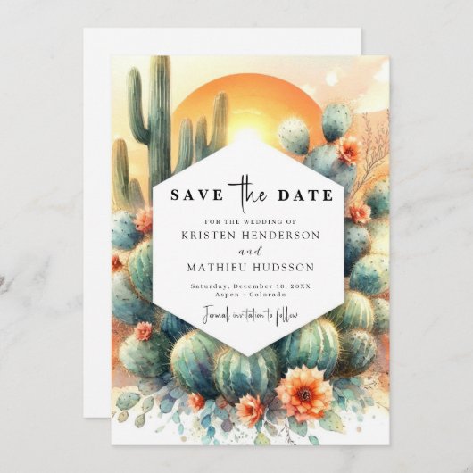 Eenvoudige Westerne Cactus bruiloft Save The Date (Voorkant / Achterkant)