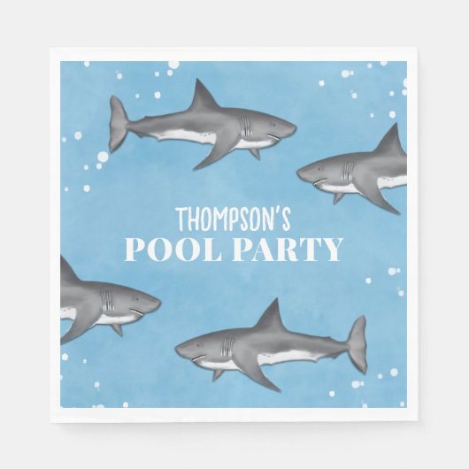 Eenvoudige whimsical Pool Party Sharks Blue Ocean Servet (Voorkant)