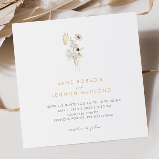 Eenvoudige Whimsical Wildflower Square Invitation Kaart