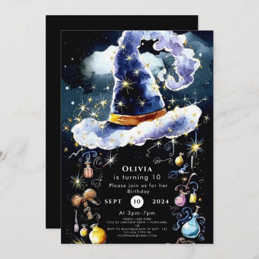 Eenvoudige Whimsy Custom Wizard Verjaardag Kaart (Voorkant / Achterkant)