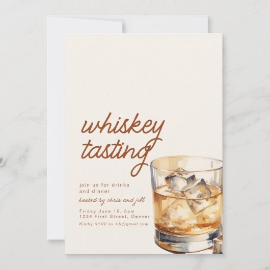 Eenvoudige Whiskey proeverij uitnodiging met Drink (Voorkant)
