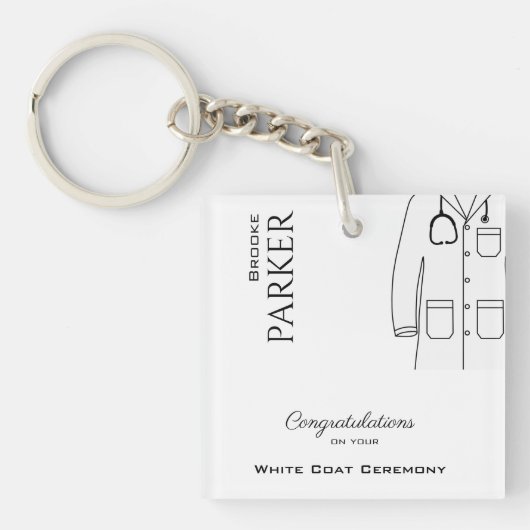 Eenvoudige White Coat Ceremony Gefeliciteerd Sleutelhanger (voorkant)