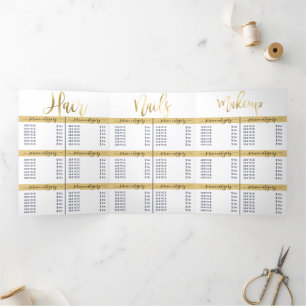 Eenvoudige White Gold Salon Spa prijslijst Drieluik Uitnodiging