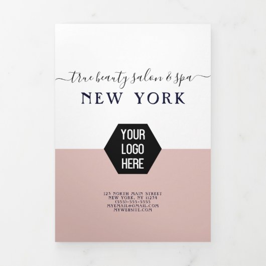 Eenvoudige White Rose Gold Logo Salon Spa prijslij Drieluik Uitnodiging (Cover)