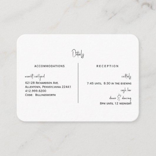 Eenvoudige whitepedetails Rond Cash Bar Informatiekaartje (Voorkant)