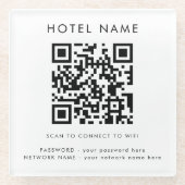 Eenvoudige WIFI details QR code Hotel naam om kleu Glazen Onderzetter (Voorkant)