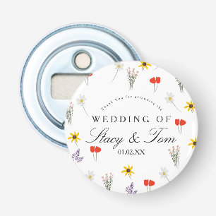 Eenvoudige Wildbloemen Hand Drawn Weduwschap Dank  Button Flesopener