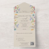 Eenvoudige Wildbloemen Tuin QR Code Bruiloft All In One Uitnodiging (Binnen)