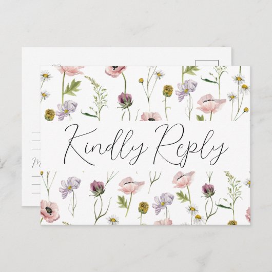 Eenvoudige wilde bloem Boho tuin bruiloft RSVP Uitnodiging Briefkaart (Voorkant / Achterkant)