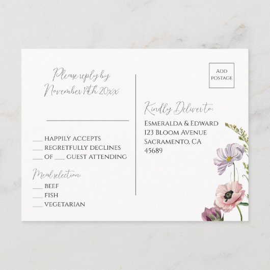 Eenvoudige wilde bloem Boho tuin bruiloft RSVP Uitnodiging Briefkaart (Achterkant)