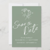 Eenvoudige wilde bloem groen wit foto save the date (Voorkant)