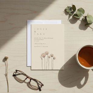 Eenvoudige wilde bloemen moderne bruiloft kaart